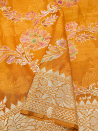 Handwoven Mustard Banarasi Khaddi Georgette Saree
