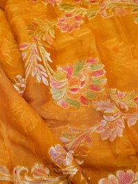 Handwoven Mustard Banarasi Khaddi Georgette Saree