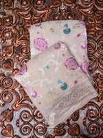 Handwoven Cream Banarasi Tussar Silk Saree