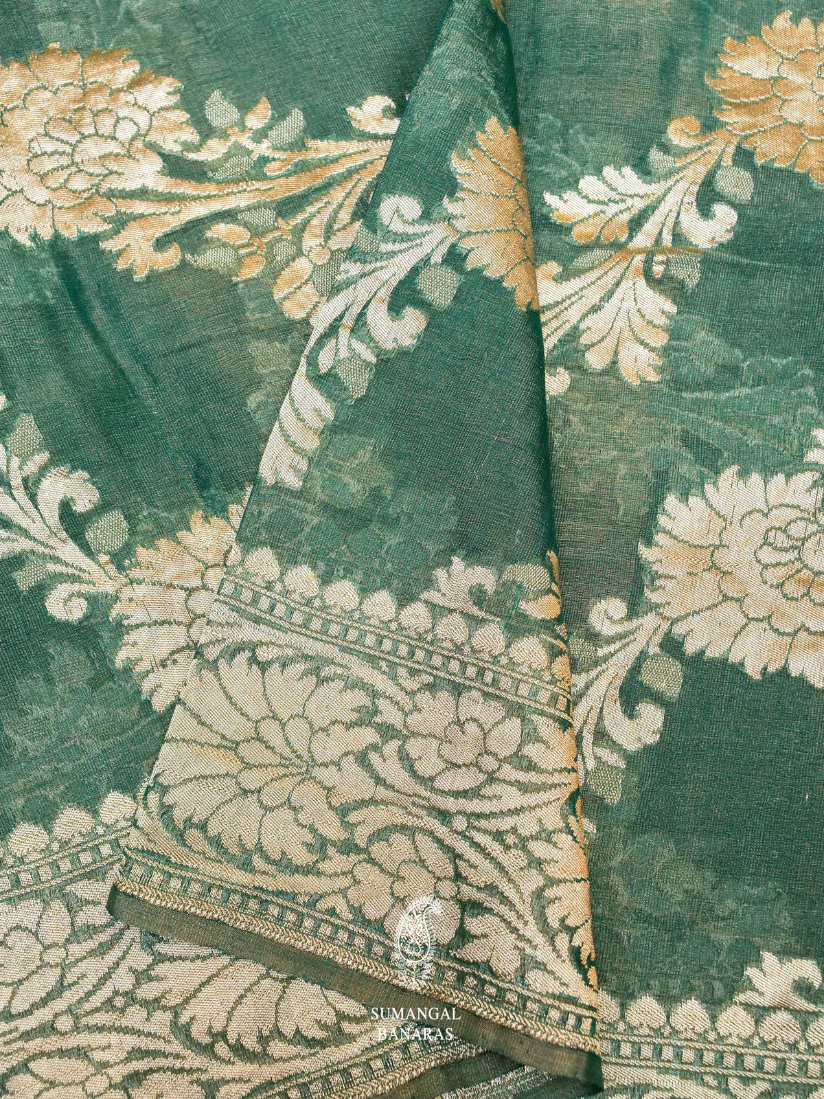 Handwoven Teal Green Banarasi Khaddi Georgette Saree