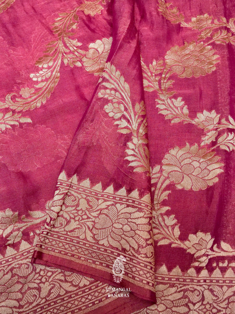 Handwoven Onion Pink Banarasi Khaddi Georgette Saree