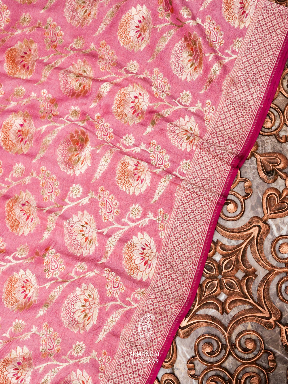 Handwoven Banarasi Baby Pink Khaddi Georgette Saree