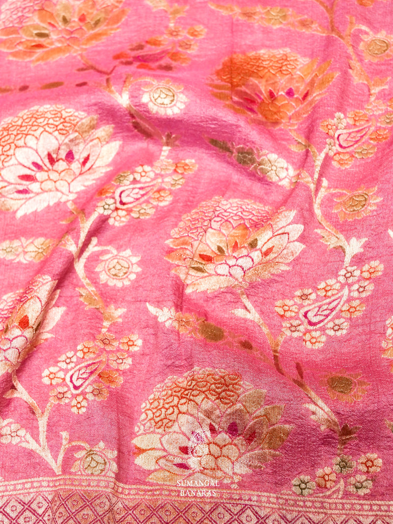 Handwoven Banarasi Baby Pink Khaddi Georgette Saree