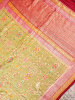 Handwoven Banarasi Yellowish Green Khaddi Georgette Saree