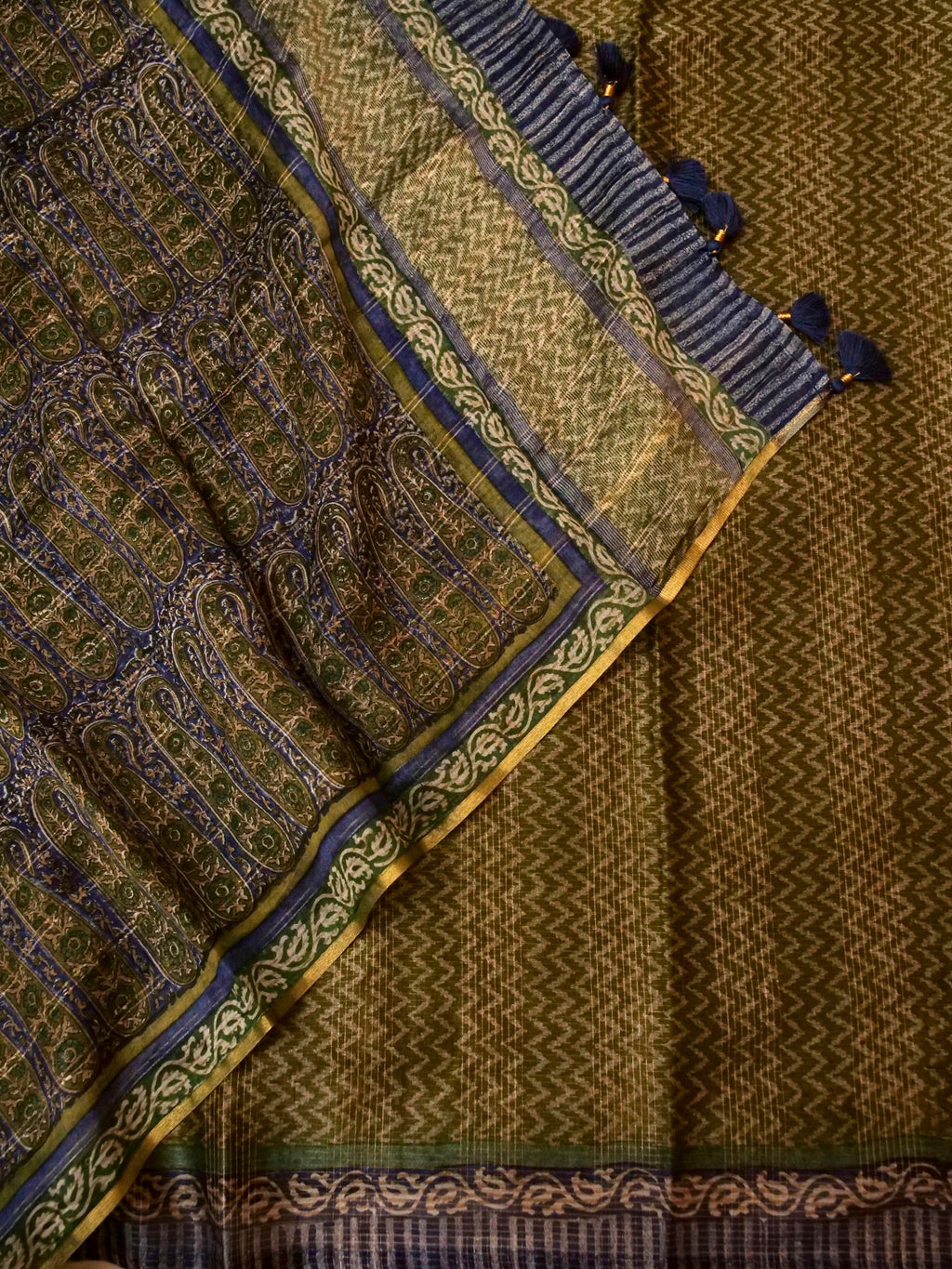 Handwoven Olive Green Banarasi Cotton Silk Suit