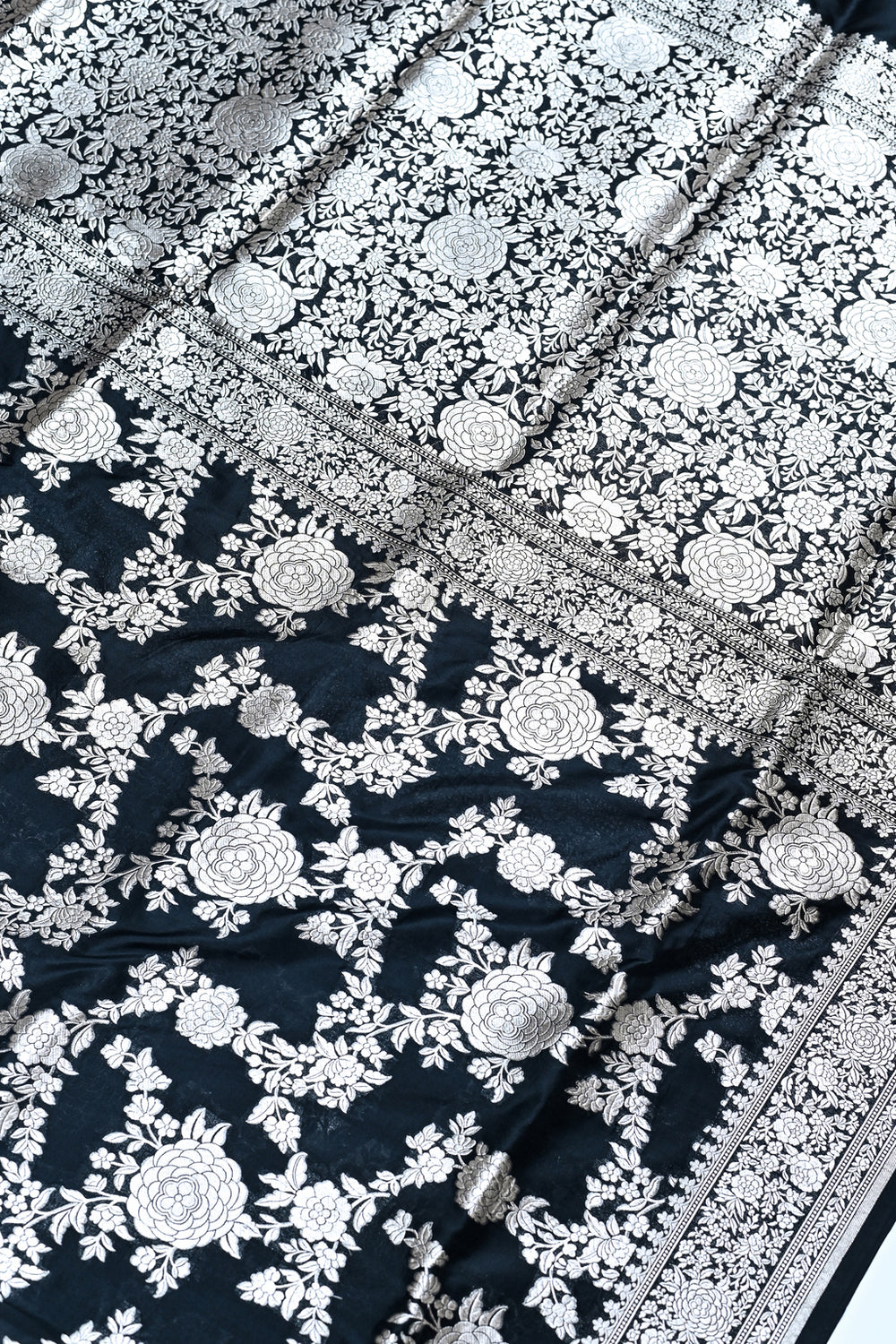 Handwoven Black Banarasi Katan Silk Saree