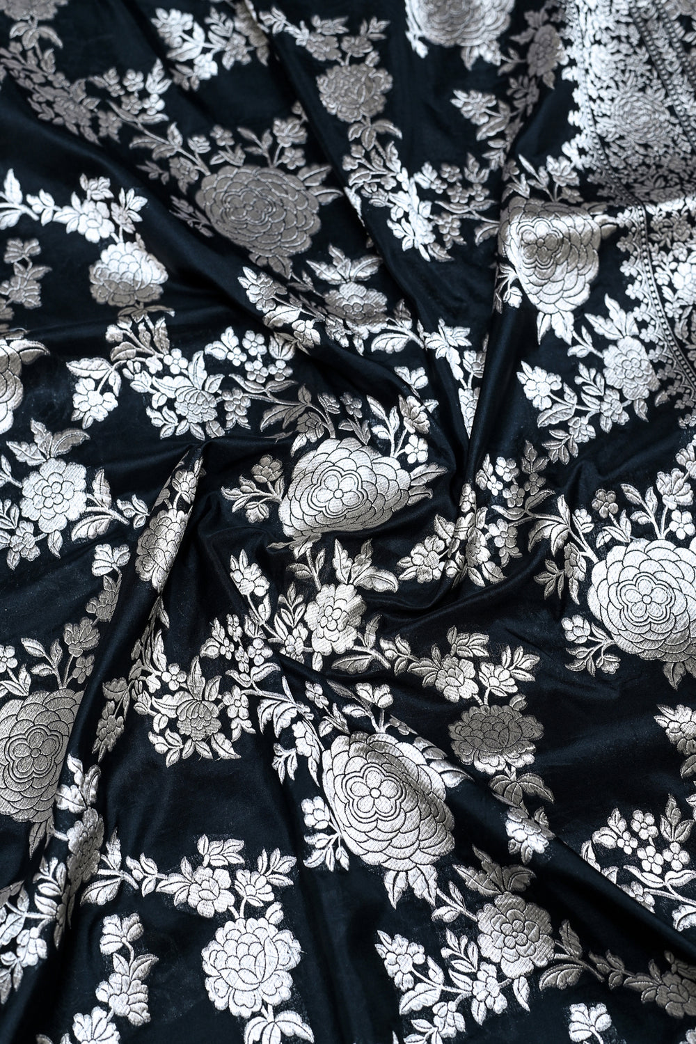 Handwoven Black Banarasi Katan Silk Saree