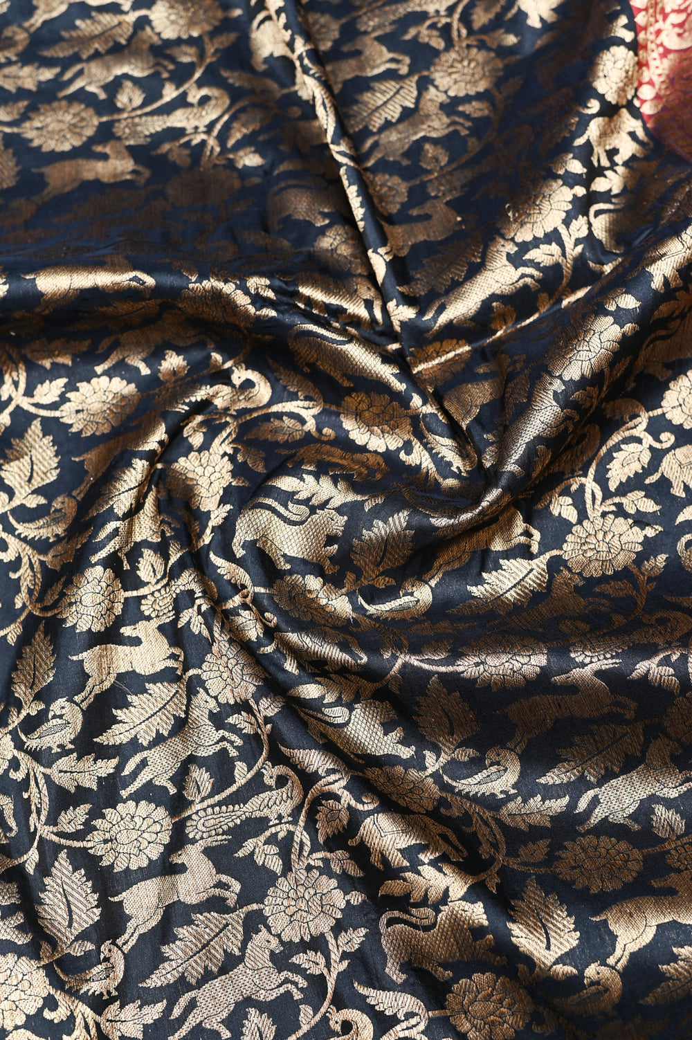 Handwoven Black Shikargah Banarasi Katan Silk Saree