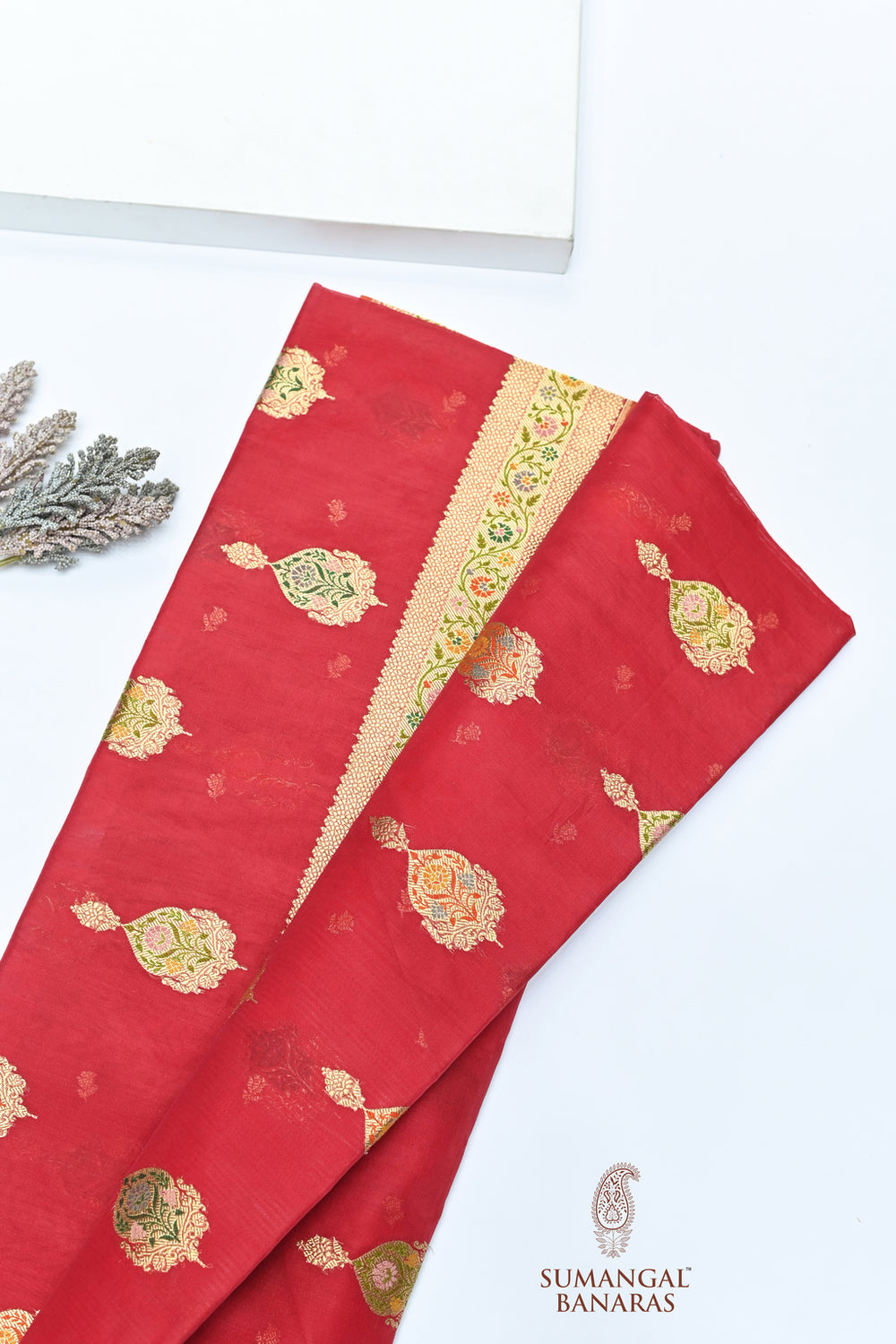 Handwoven Red Meenakari Banarasi Organza Silk Saree