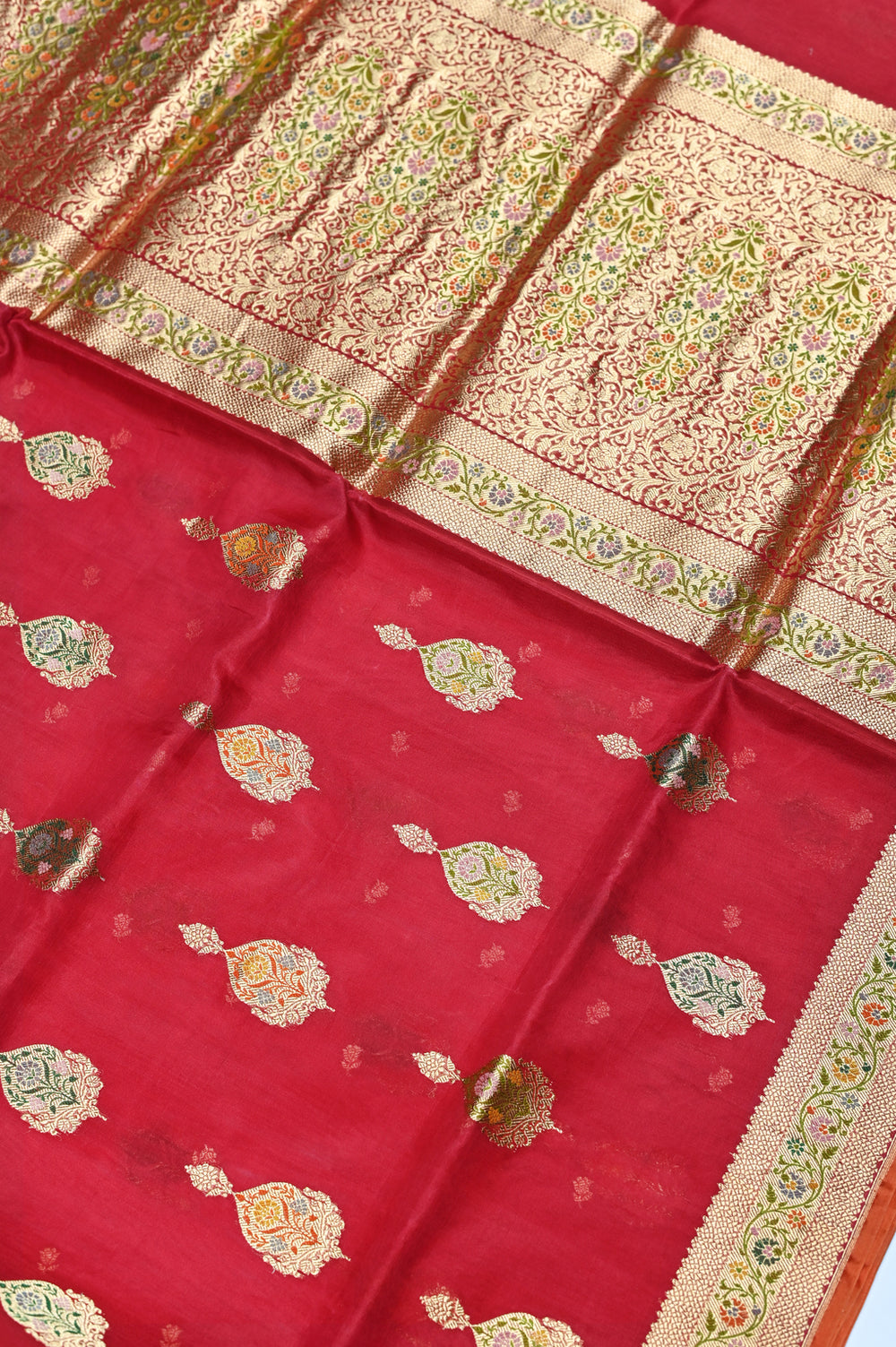 Handwoven Red Meenakari Banarasi Organza Silk Saree