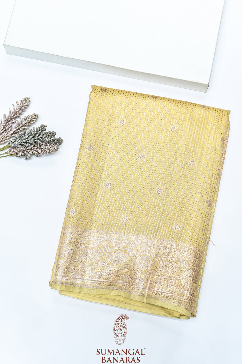Handwoven Lemon Yellow Banarasi Soft Silk Saree