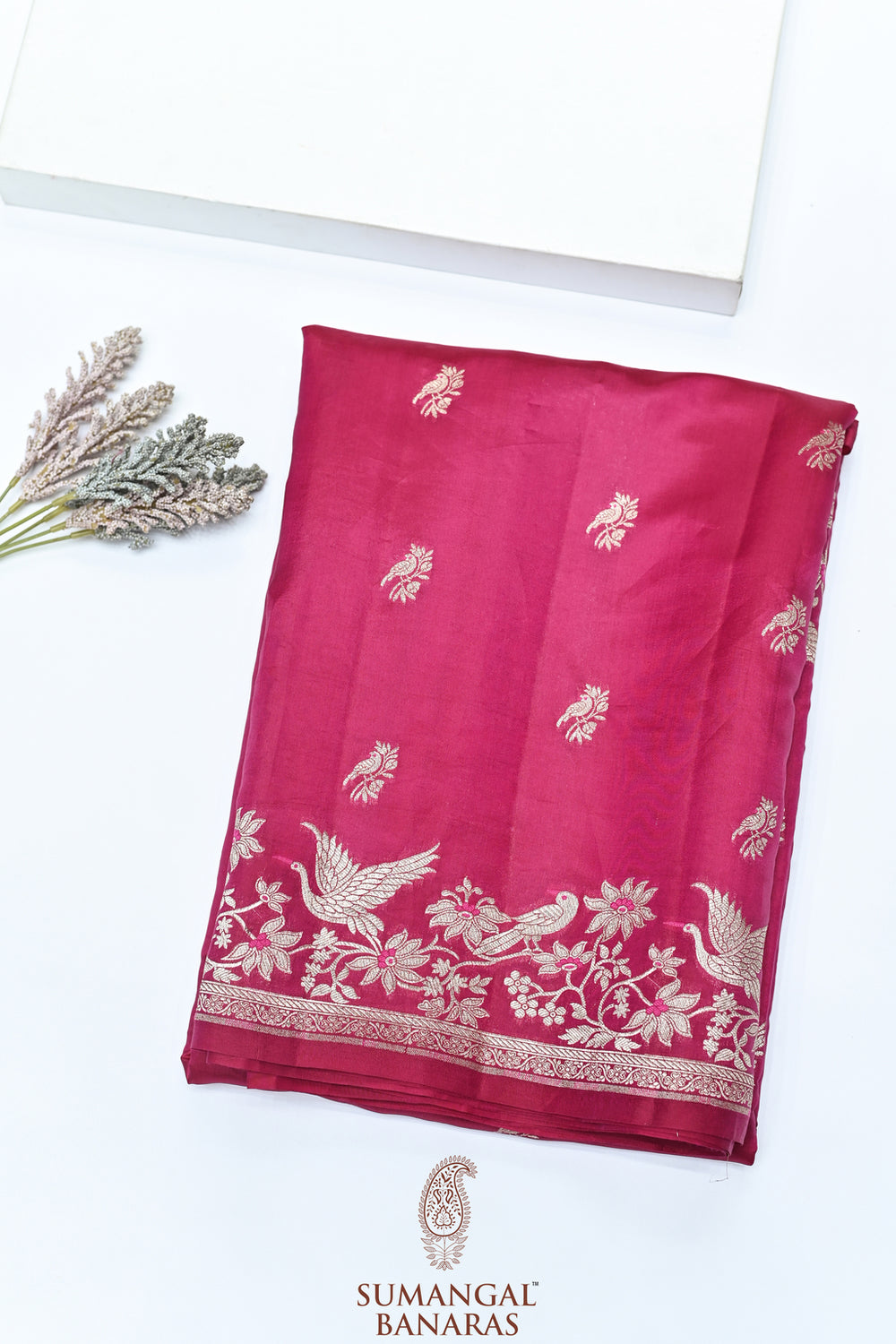 Handwoven Rani Pink Motif Banarasi Katan Soft Silk Saree