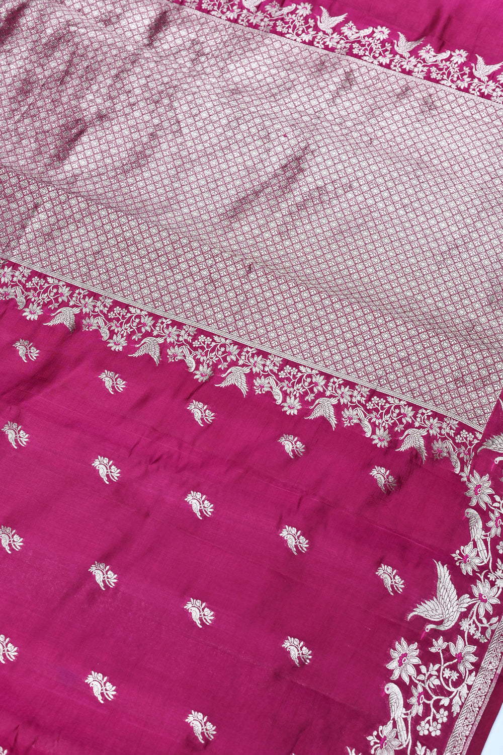 Handwoven Rani Pink Motif Banarasi Katan Soft Silk Saree