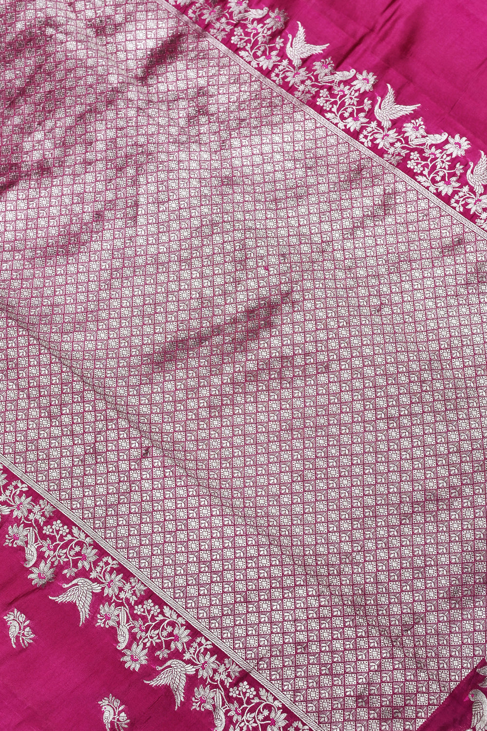 Handwoven Rani Pink Motif Banarasi Katan Soft Silk Saree