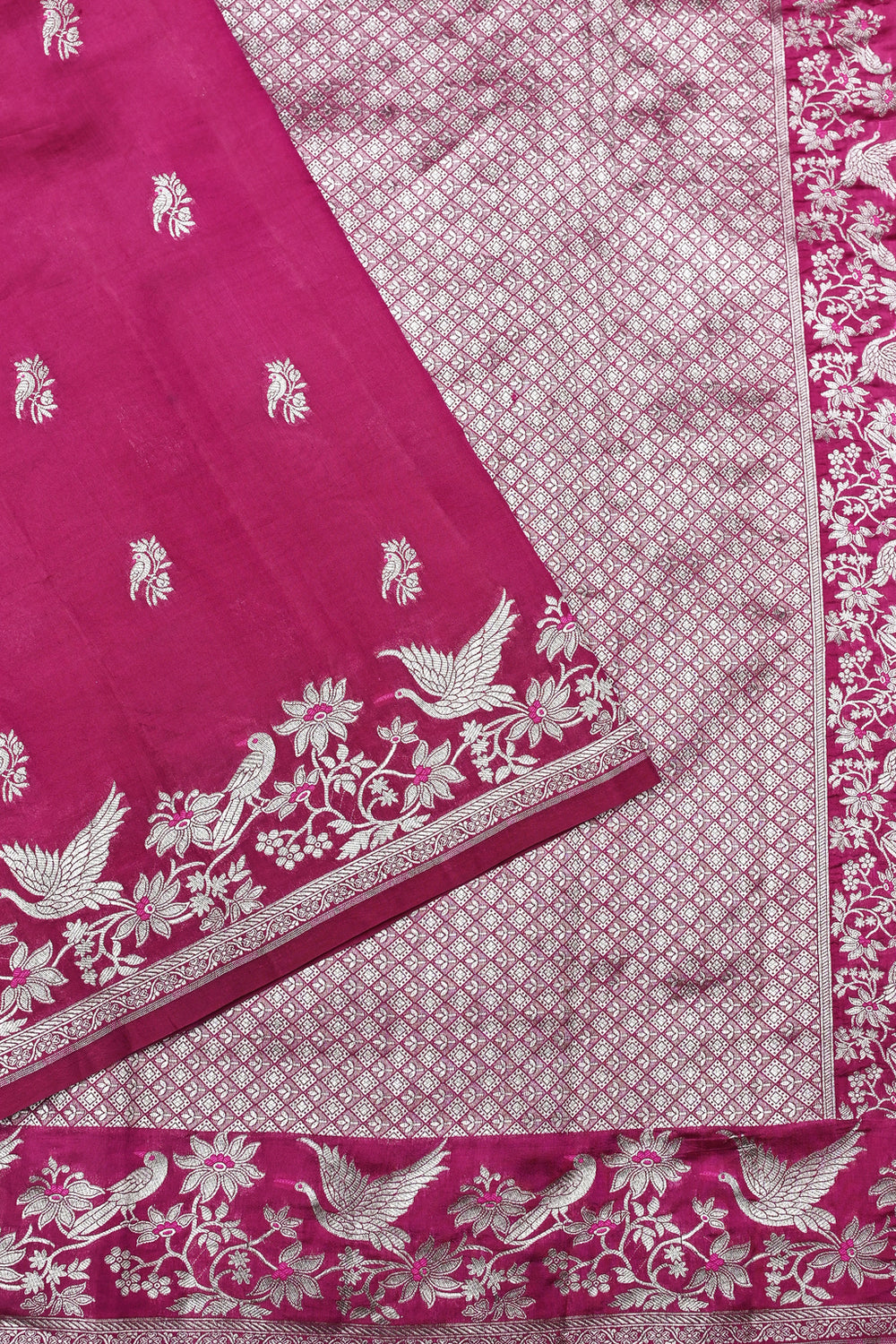 Handwoven Rani Pink Motif Banarasi Katan Soft Silk Saree