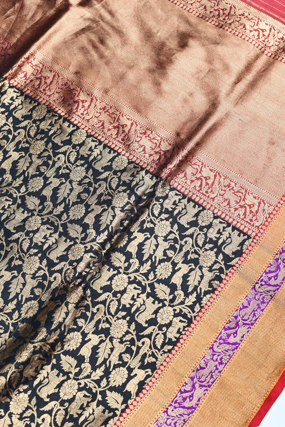 Handwoven Black Shikargah Banarasi Katan Silk Saree