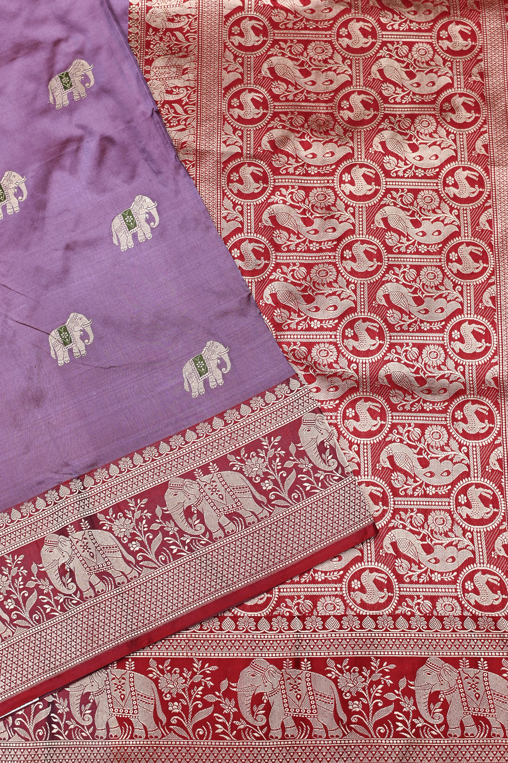 Handwoven Mauve Motif Banarasi Katan Silk Saree