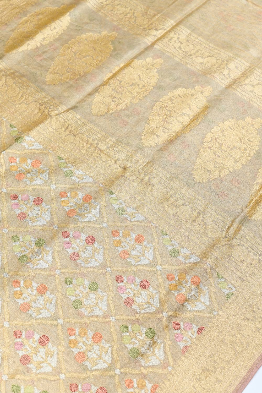 Handwoven Gold Meenakari Banarasi Tissue Silk Saree