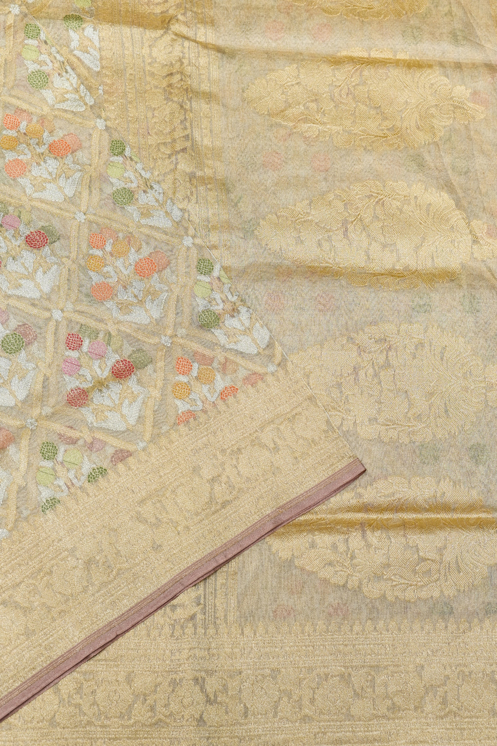 Handwoven Gold Meenakari Banarasi Tissue Silk Saree