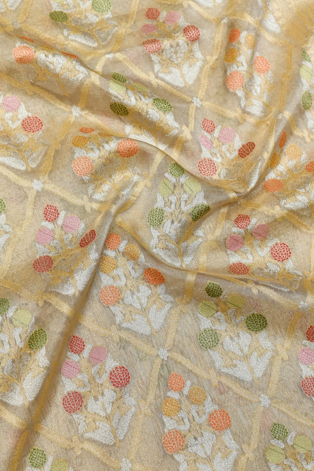 Handwoven Gold Meenakari Banarasi Tissue Silk Saree