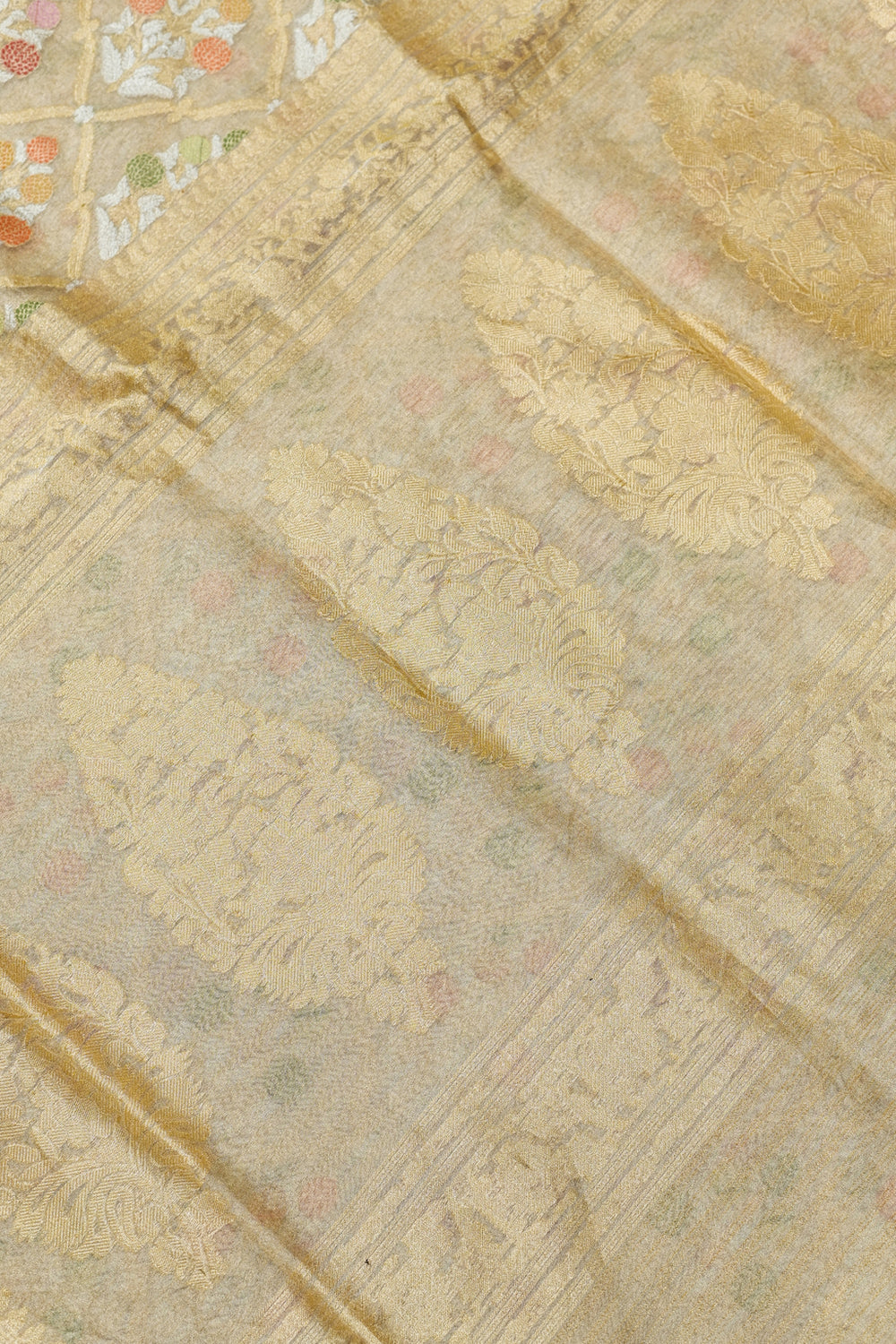 Handwoven Gold Meenakari Banarasi Tissue Silk Saree