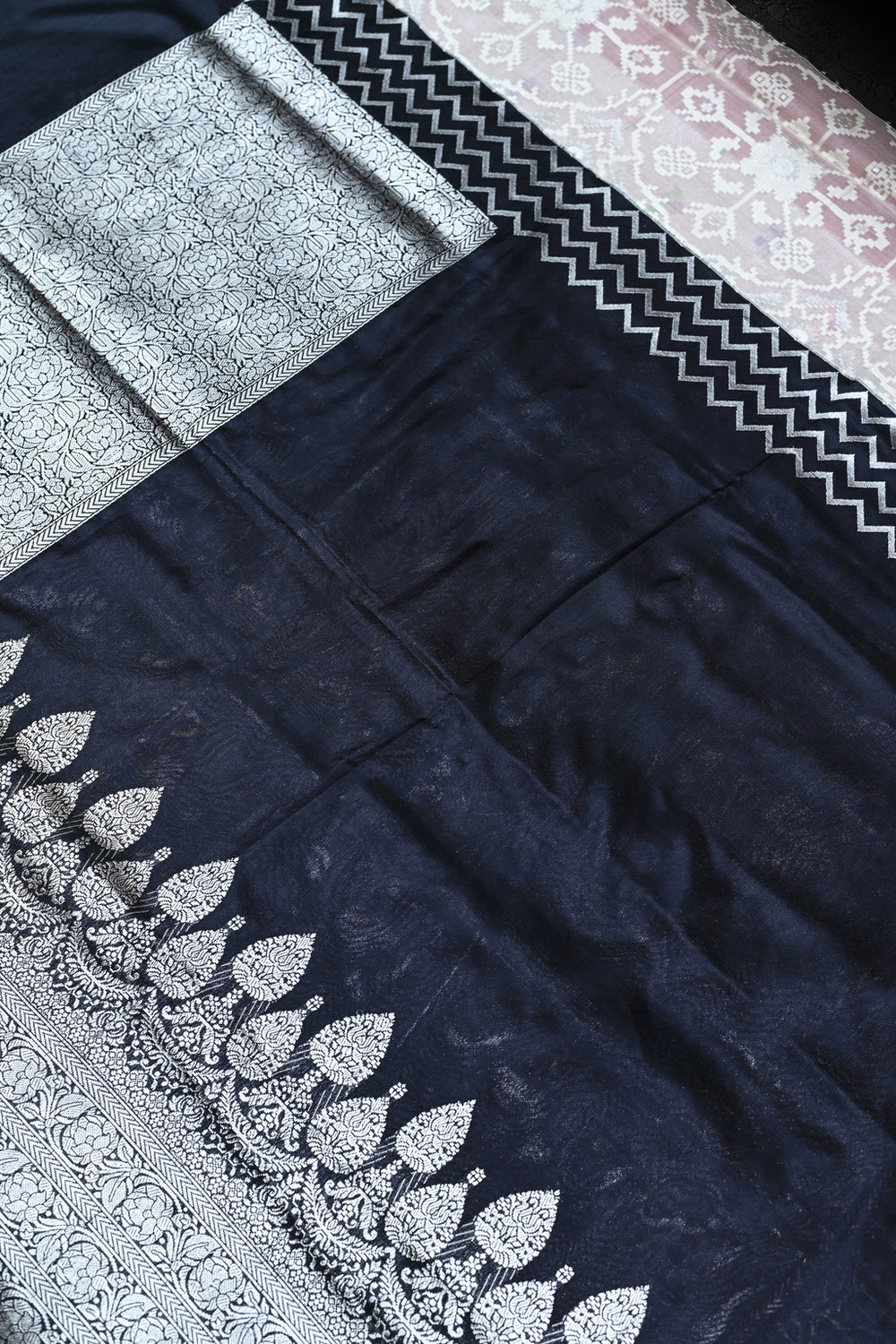 Handwoven Black Banarasi Kora Katan Silk Saree