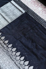 Handwoven Black Banarasi Kora Katan Silk Saree