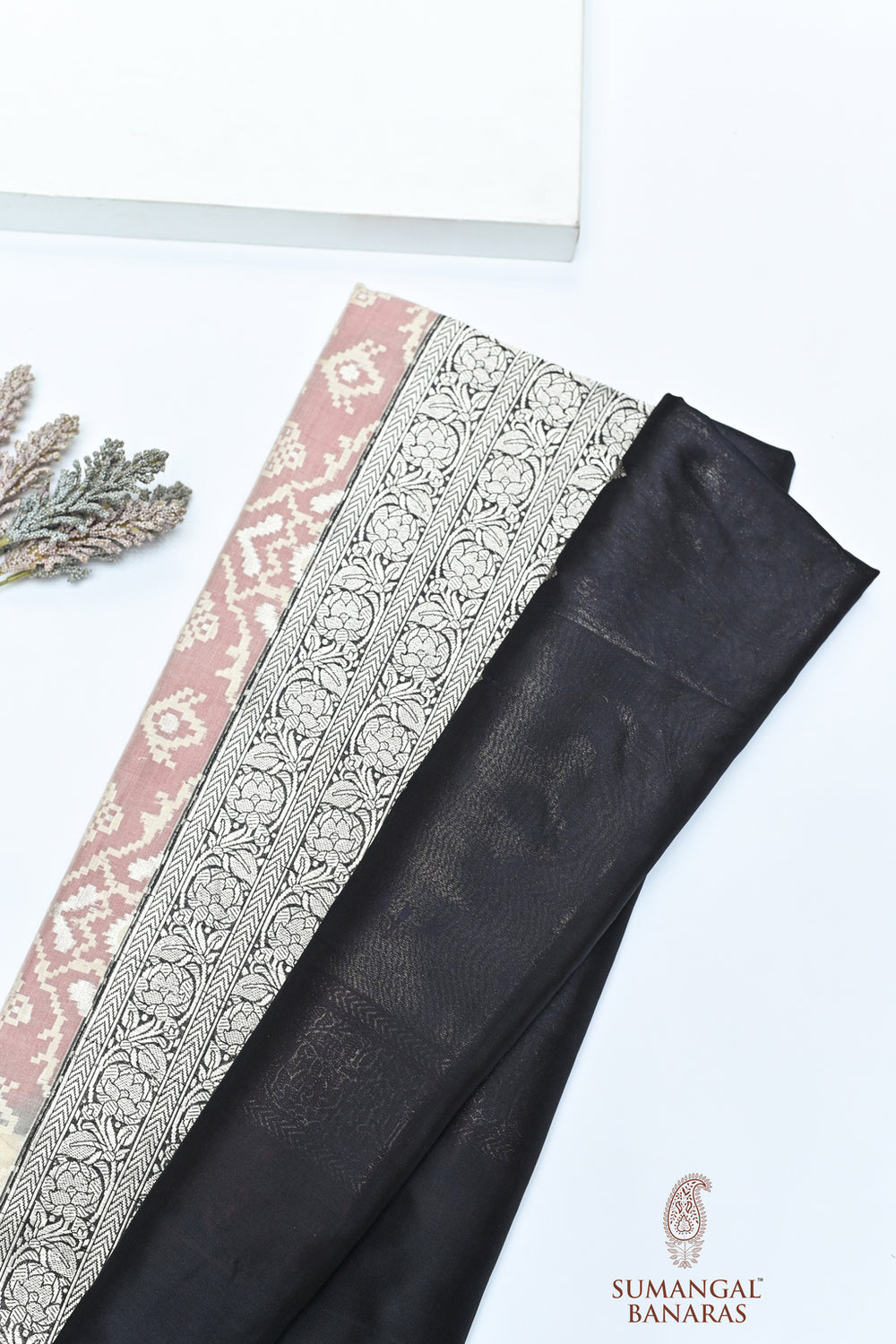 Handwoven Black Banarasi Kora Katan Silk Saree