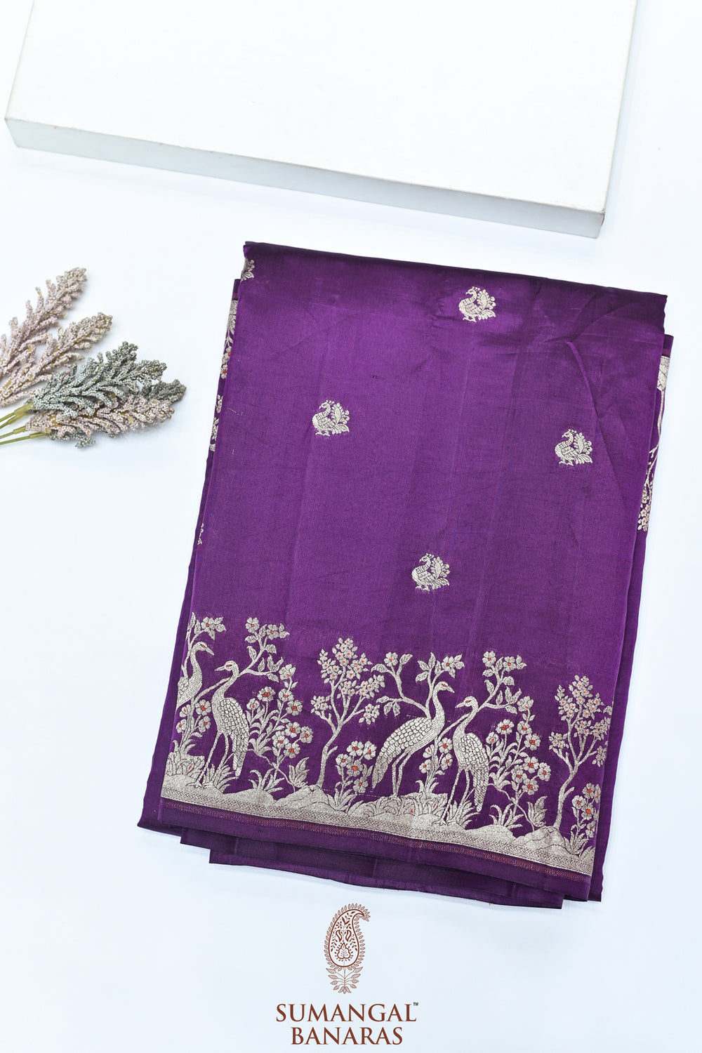Violet Booti Katan Silk Banarasi Saree