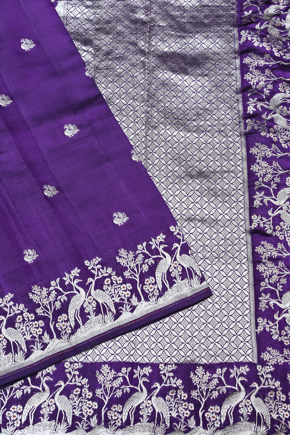 Violet Booti Katan Silk Banarasi Saree