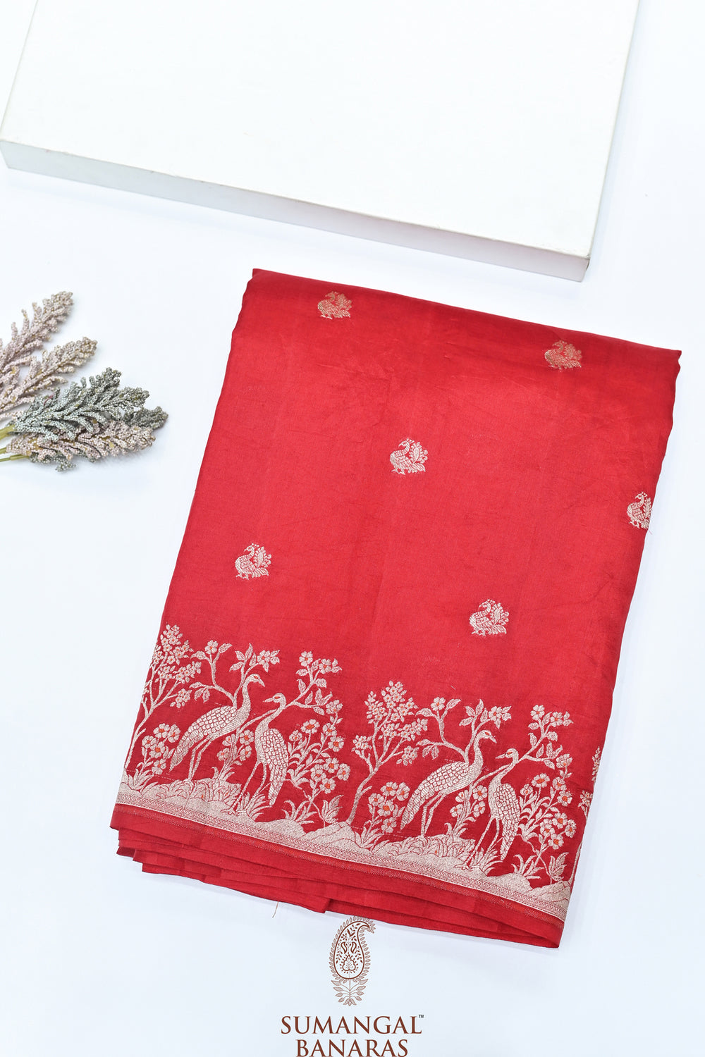 Handwoven Red Motif Banarasi Soft Silk Saree