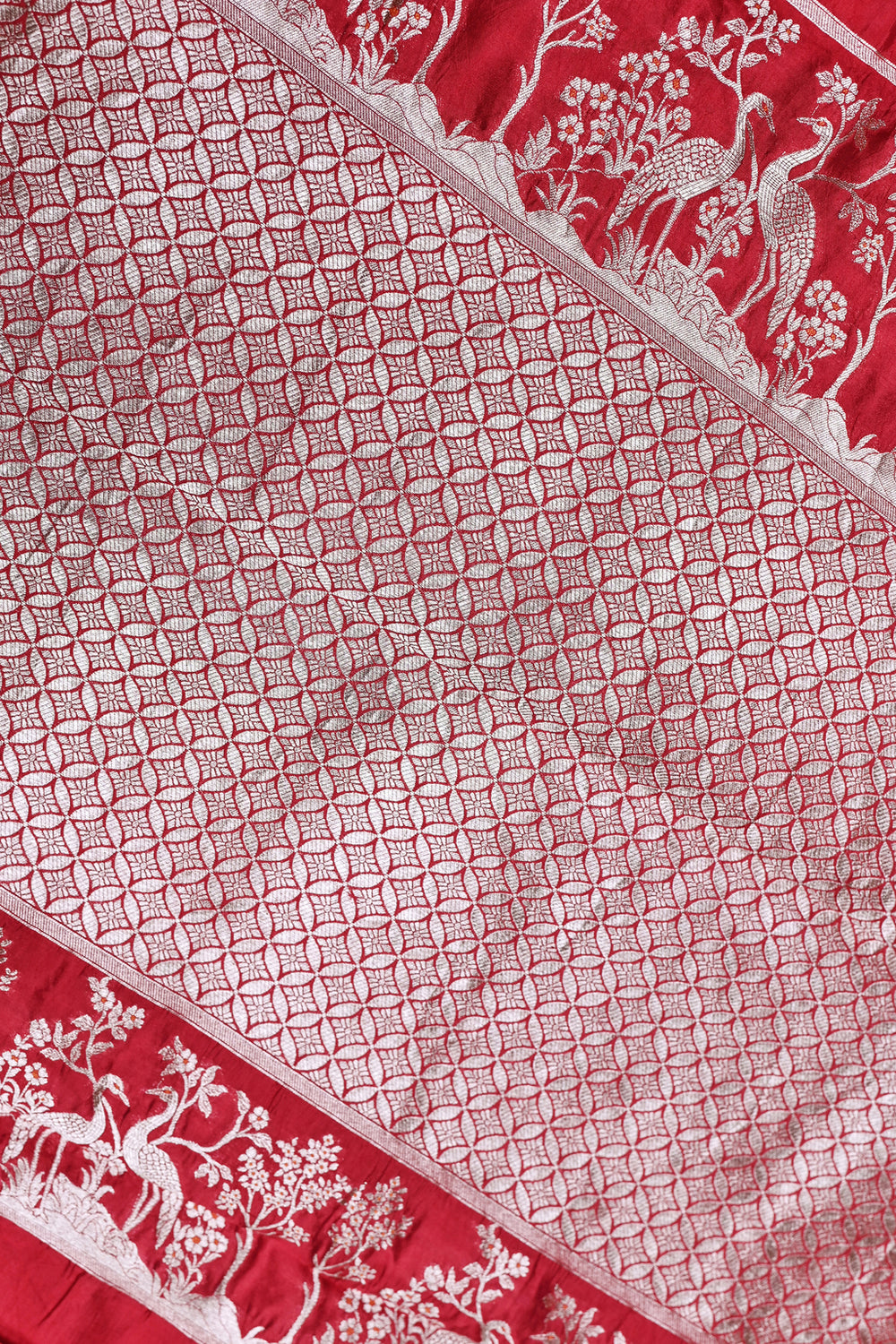 Handwoven Red Motif Banarasi Soft Silk Saree