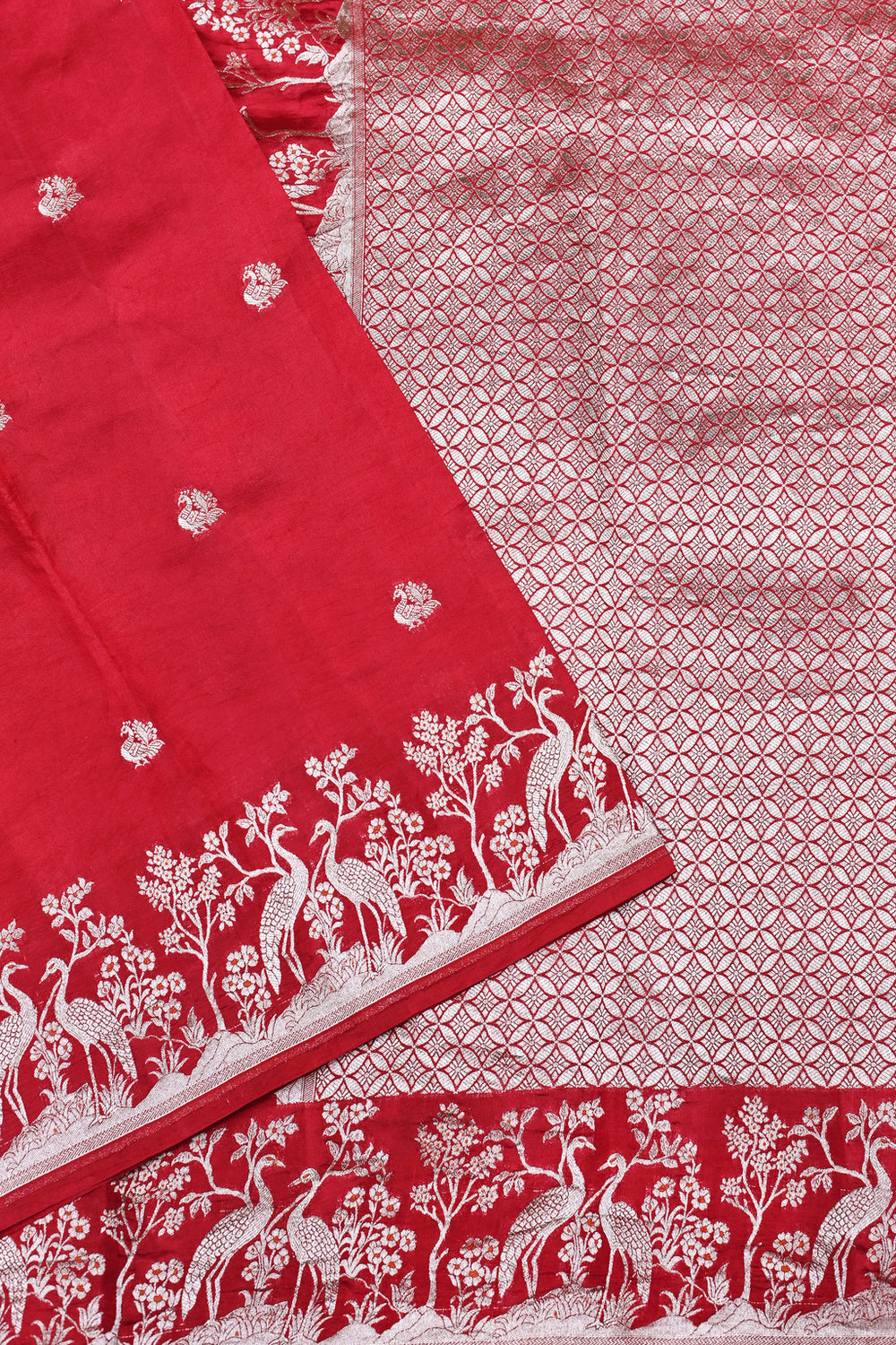 Handwoven Red Motif Banarasi Soft Silk Saree