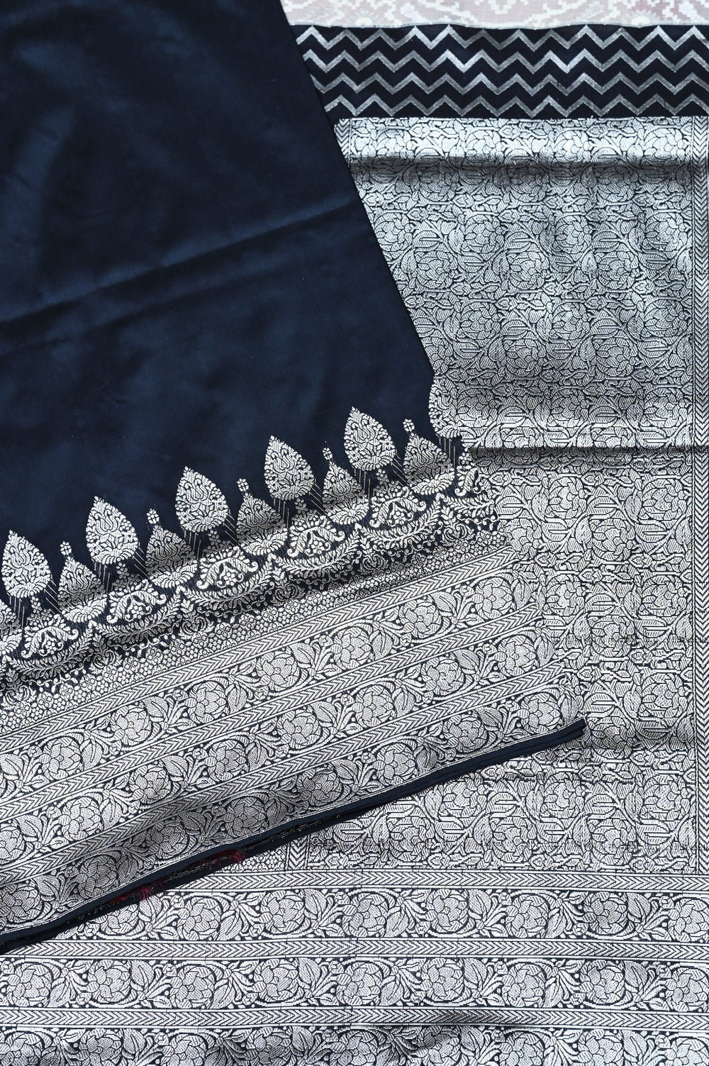 Handwoven Black Banarasi Kora Katan Silk Saree