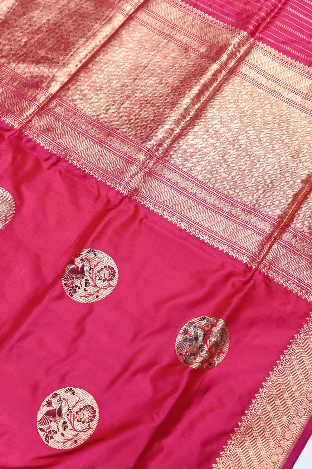 Handwoven Rani Pink Meenakari Banarasi Katan Silk Saree