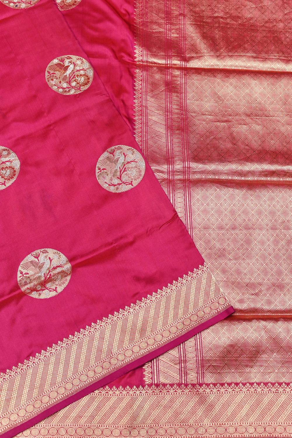Handwoven Rani Pink Meenakari Banarasi Katan Silk Saree