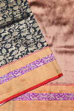 Handwoven Black Shikargah Banarasi Katan Silk Saree