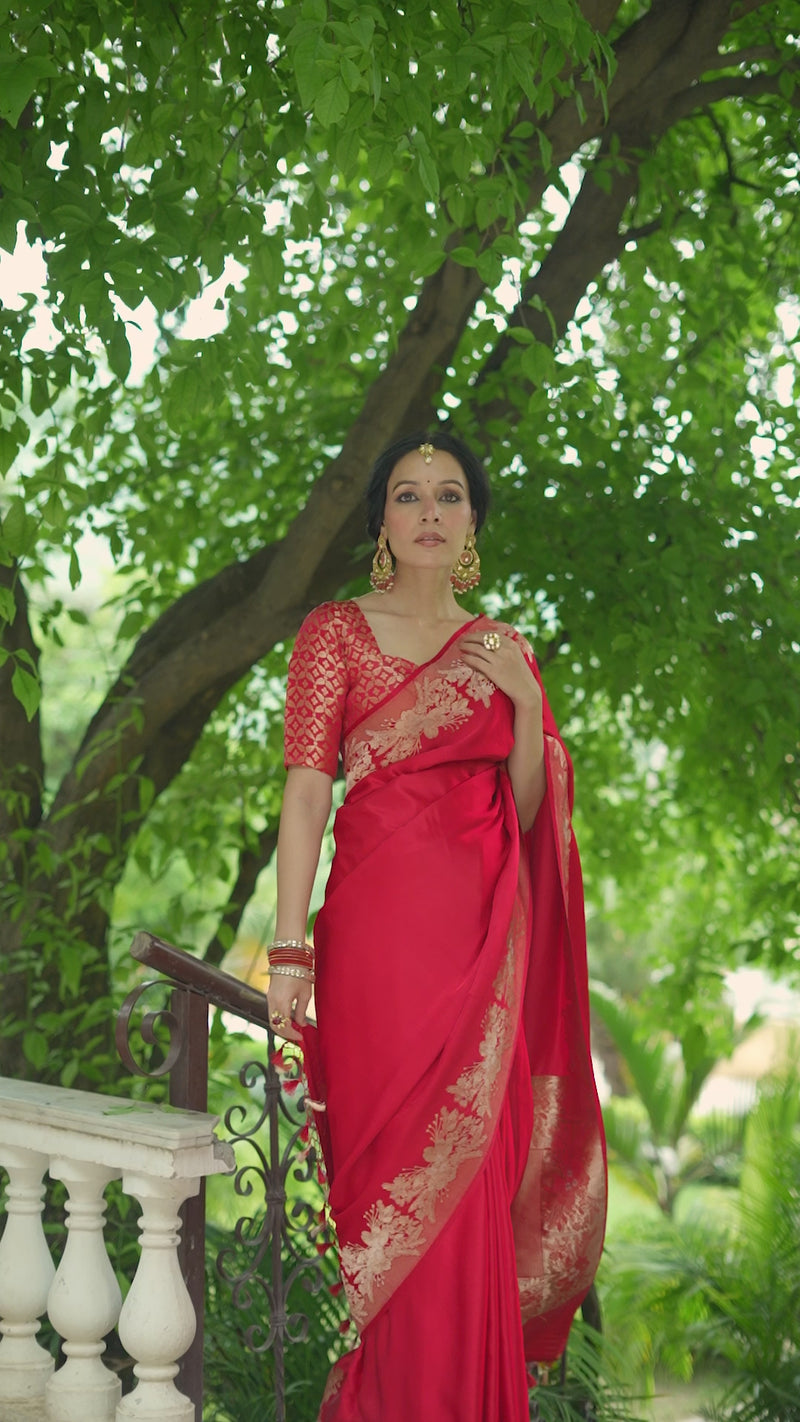 Phool | Handwoven Red Banarasi Katan Silk Saree