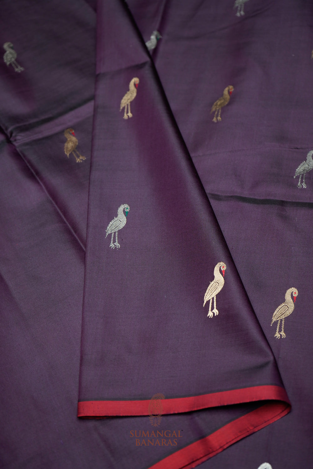 Handwoven Wine Banarasi Katan Silk Saree