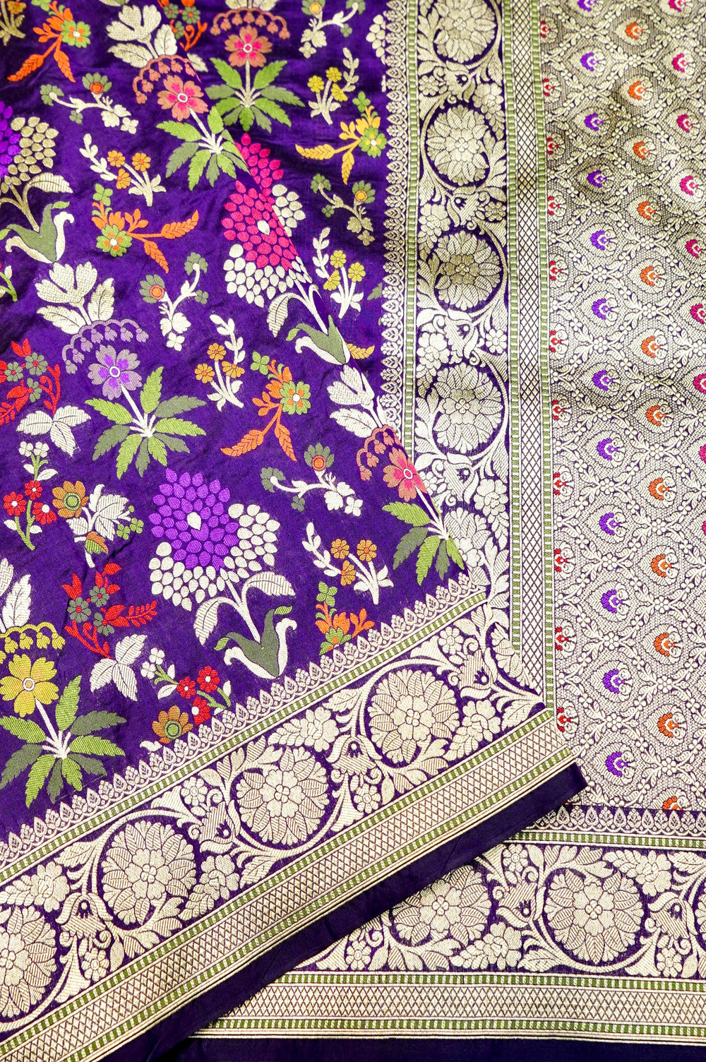 Handwoven Purple Meenakari Kadhwa Banarasi Katan Silk Saree