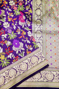 Handwoven Purple Meenakari Kadhwa Banarasi Katan Silk Saree