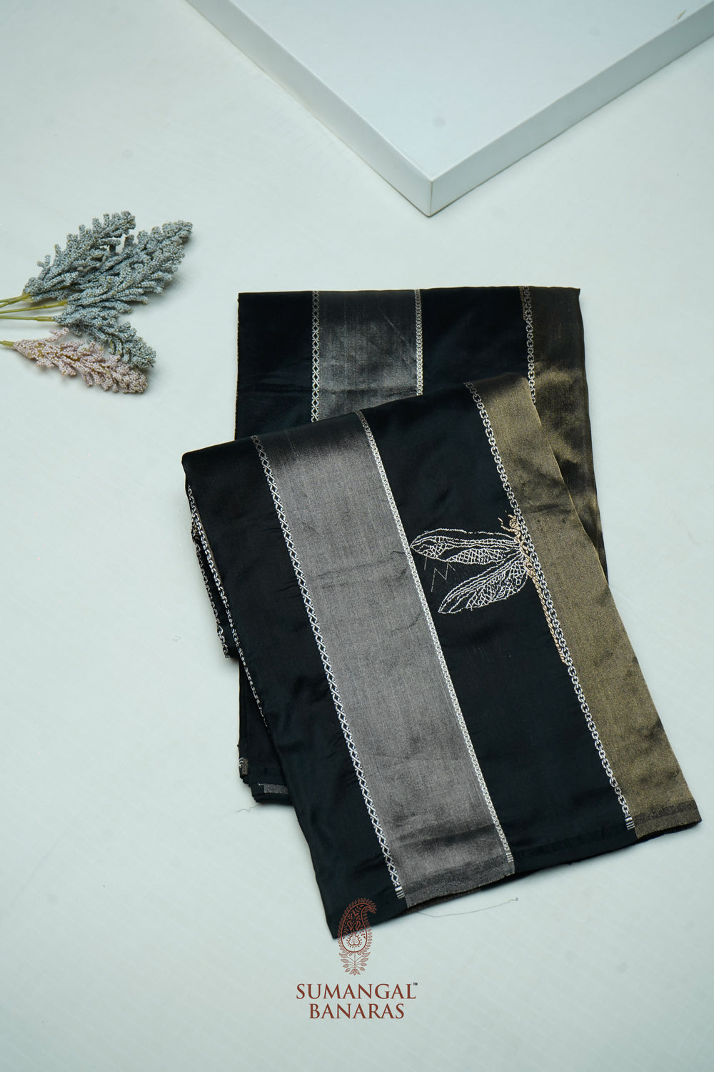 Handwoven Black Banarasi Tissue Katan Silk Saree