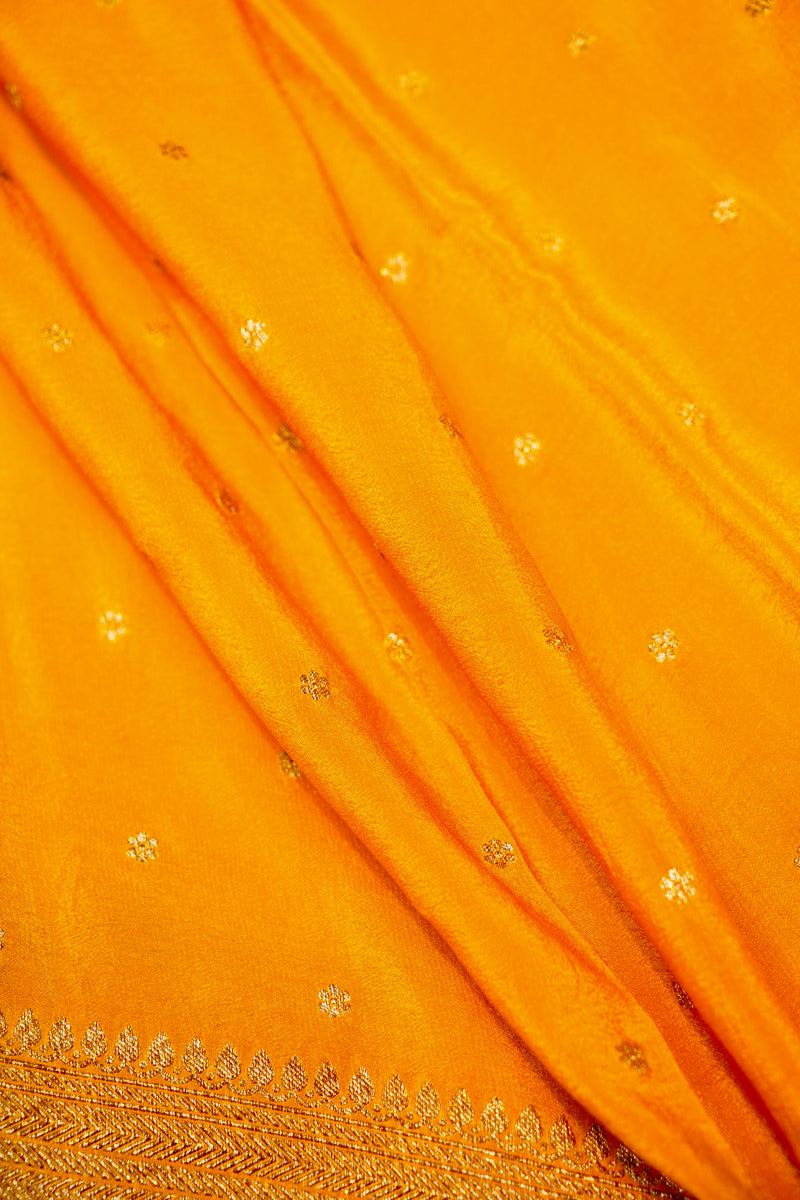 Handwoven Mustard Yellow Banarasi Crepe Khaddi Silk Saree