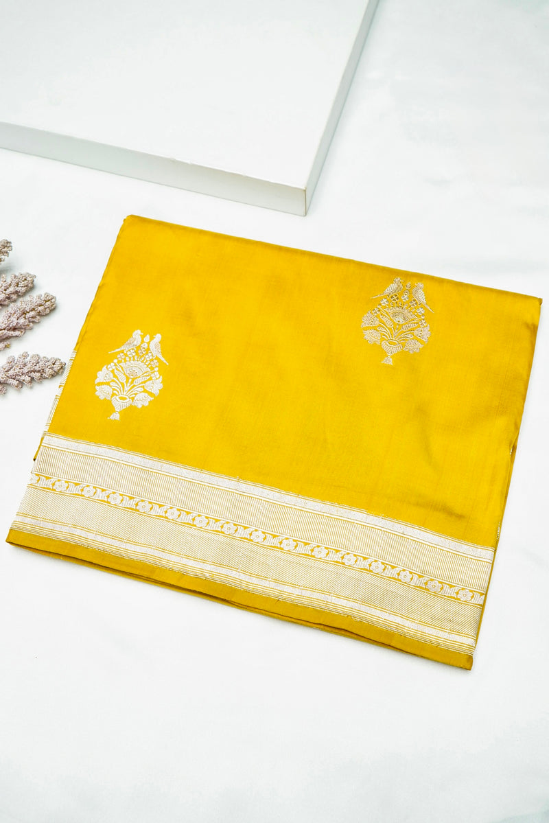 Handwoven Mustard Yellow Banarasi Katan Silk Saree