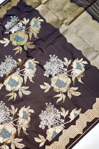 Handwoven Black Brown Kadhwa Banarasi Katan Silk Saree