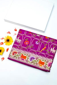 Handwoven Magenta Meenakari Banarasi Katan Silk Saree