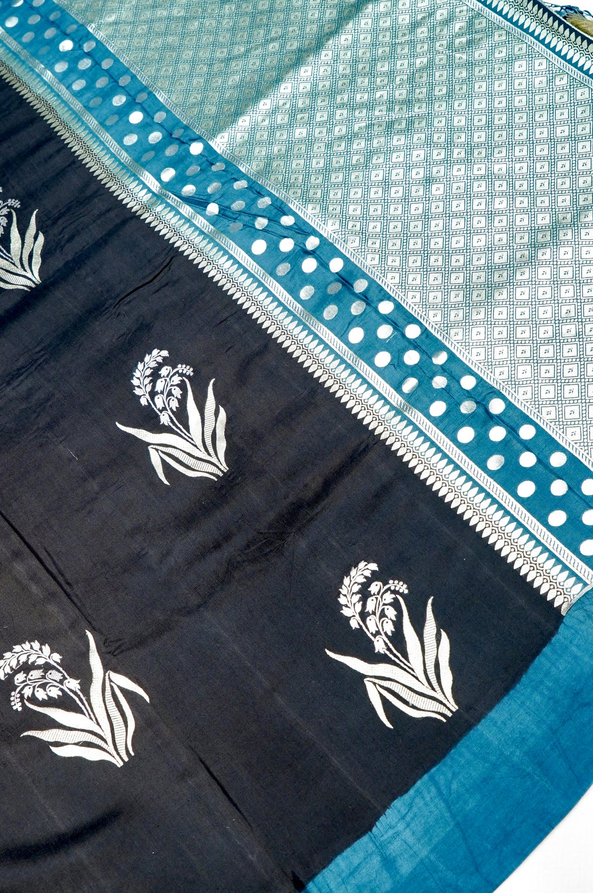 Handwoven Black Banarasi Moonga Silk Saree