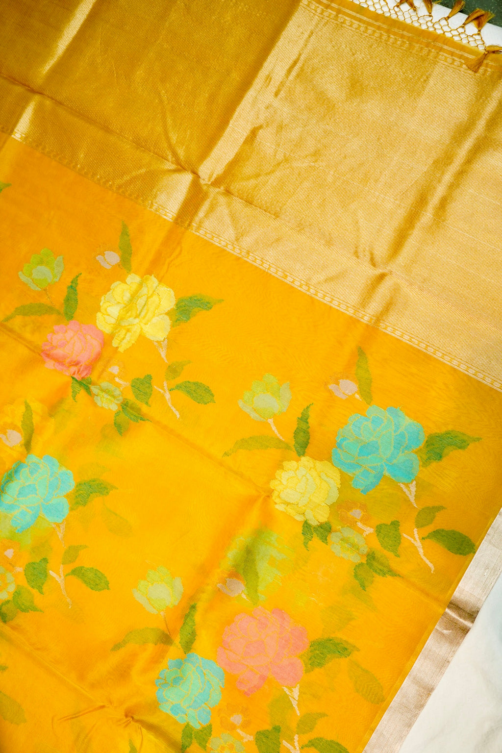 Handwoven Mustard Yellow Banarasi Katan Silk Saree