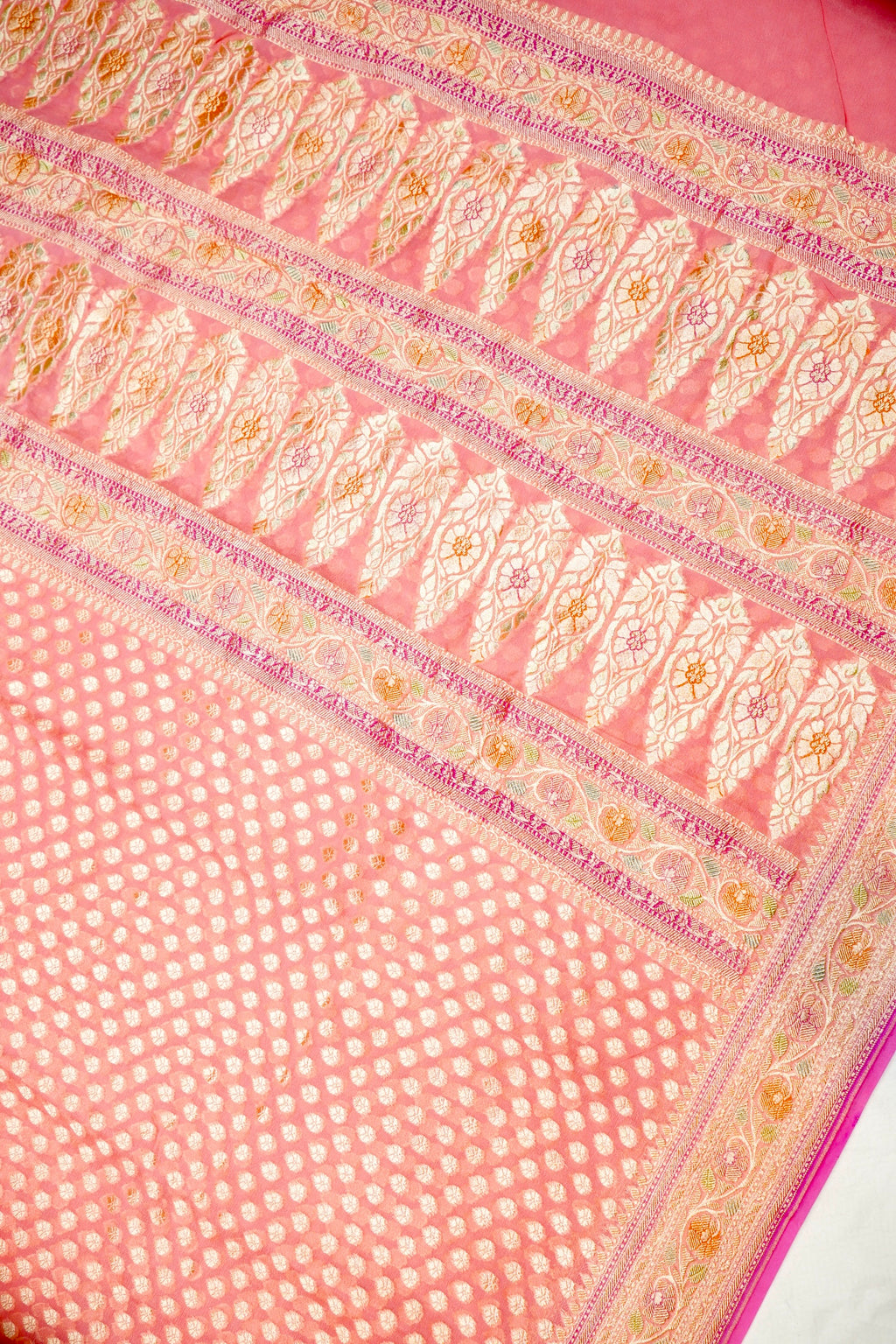 Handwoven Peach Banarasi Khaddi Georgette Saree
