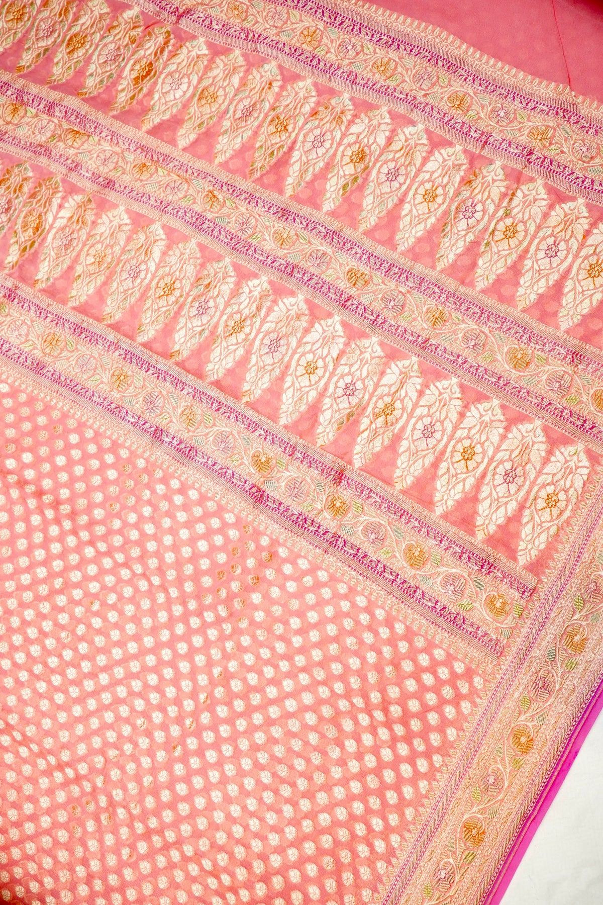 Handwoven Peach Banarasi Khaddi Georgette Saree